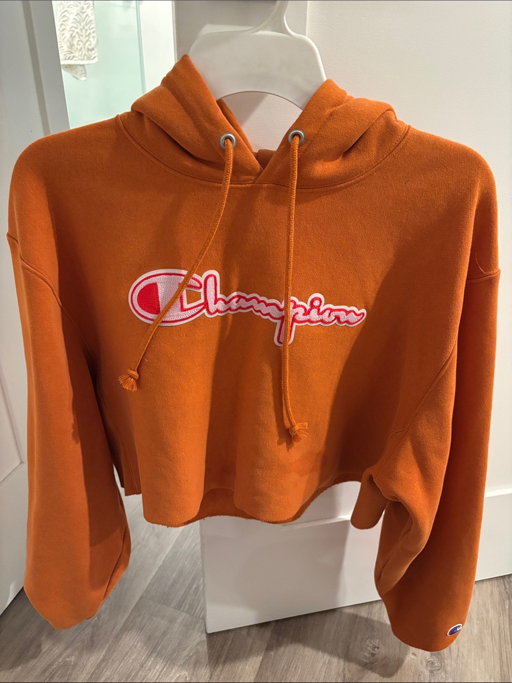 Champion Orange Cropped Logo Hoodie